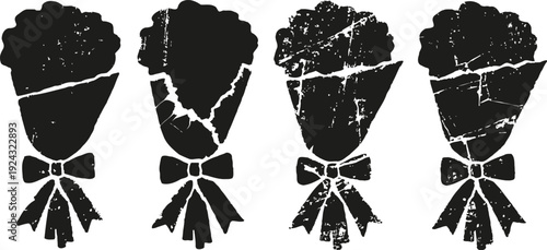 Bouquet silhouette set four floral arrangements with various flower shapes tied with ribbon bows decorative floral icons