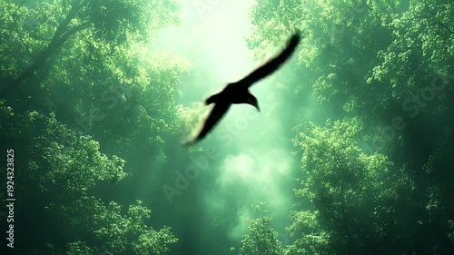 Serene Forest with Sunlight Filtering Through Lush Green Canopy
