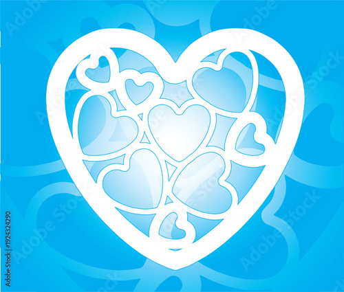 Decorative Heart Frame in Blue - Multiple Hearts Vector Illustration
