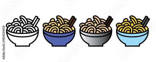 Four bowls of uncooked instant ramen noodles with chopsticks flat lay minimalist