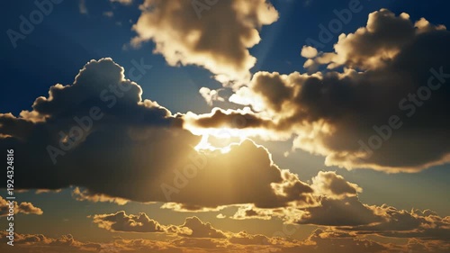 Time-lapse of golden light and sunrays piercing through majestic clouds in a dynamic sky