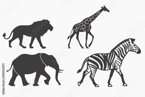 African Safari Animals Silhouettes Collection.