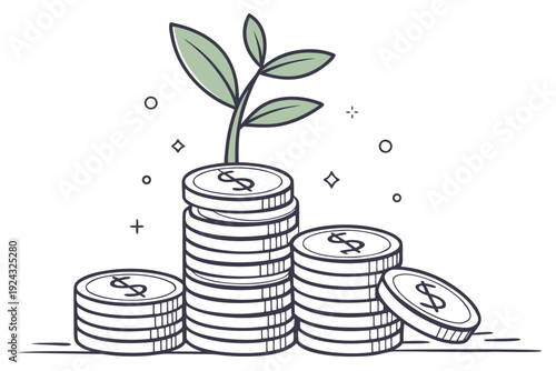 Financial Growth Concept with Money Plant and Coins.