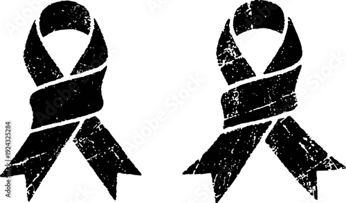 black awareness ribbons set grunge symbols for support, remembrance, and solidarity causes