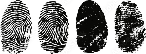 four distinct black fingerprint patterns on white background for identity and security concept