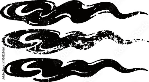 Abstract black sumi ink brush strokes japanese calligraphy and minimalist design elements set