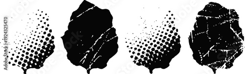 black and white grunge textured halftone shapes set with rough torn edges and distressed overlay