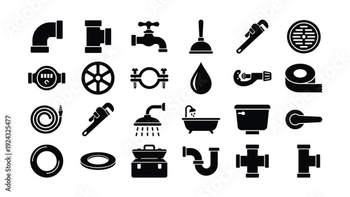 Plumbing Icons Set on White Background