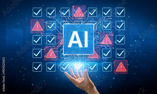 Принти на полотні Futuristic artificial intelligence concept depicting AI hallucination, processing errors, and generating misinformation