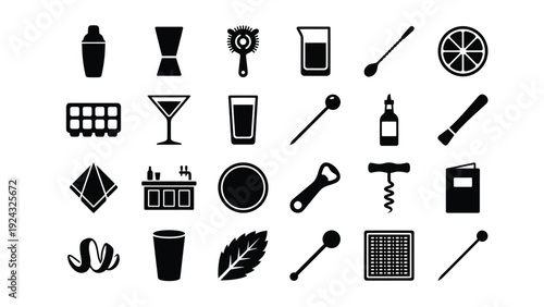 Cocktail Bar Icons Set on White Background