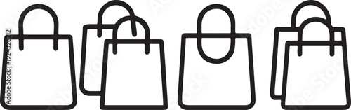 Shopping Bag Icon Set – Retail Handbag Outline Vector Collection