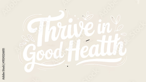 Inspirational quote thrive in good health on beige background with white text