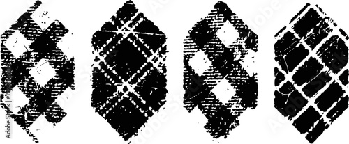 Set of four distressed black and white plaid patterns with rustic texture design