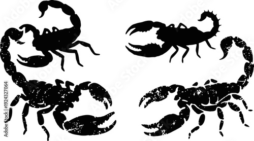 black scorpion silhouettes set dangerous predatory arachnids with pincers and curved tails insect vector illustration collection