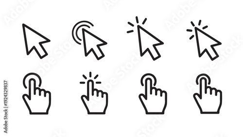 Computer Mouse Cursor Icons Set Click Hand Pointer and Arrow Symbols Interface Navigation Elements
