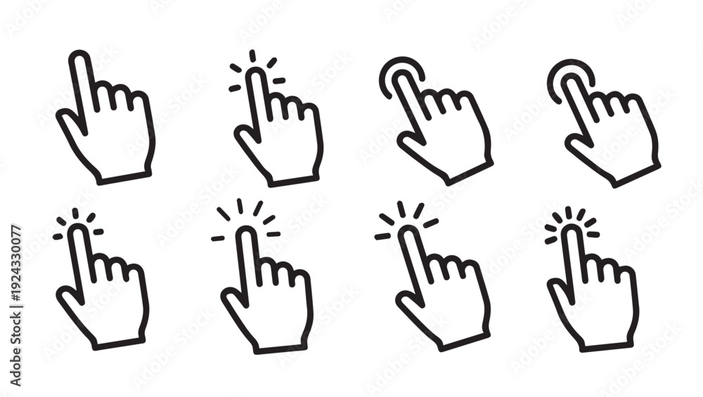 Fototapeta premium Cursor Hand Pointer Click Icons Set Digital Interaction Symbols Vector Graphics