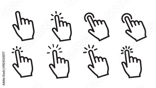 Cursor Hand Pointer Click Icons Set Digital Interaction Symbols Vector Graphics