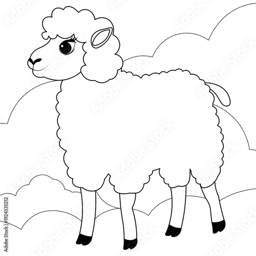 Farm animals. Cute farm. Cute sheep. Coloring page template for kids. Editable vector