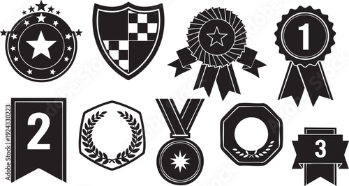 Black and white badges and ribbons star