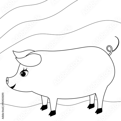 Farm animals. Cute farm. Funny little pig. Coloring page template for kids. Editable vector