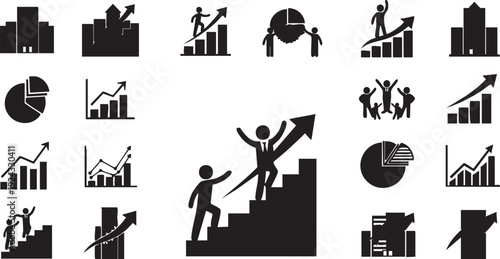 Black and white business growth with people and graphs