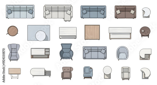 Living Room Furniture Top View Vector Collection – Sofas, Coffee Tables and Accent Chair Symbols