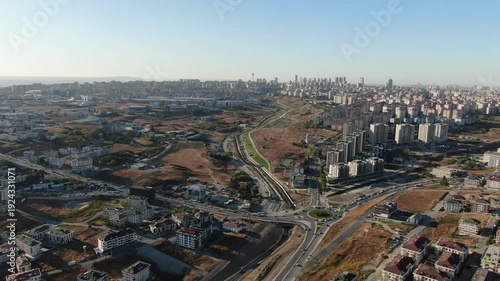 Aerial footage of buildings in Istanbul's Esenyurt and Beylikdüzü districts; empty streets during the pandemic. Drone footage of crowded Istanbul, skyscrapers. Images from ports during the pandemic.