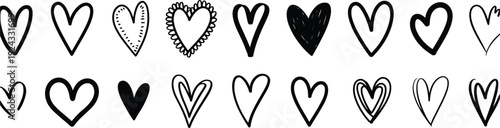 Assorted Hand Drawn Heart Shapes Black and White Collection love symbol