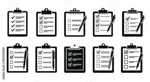 Clipboard checklist icons present various task completions.