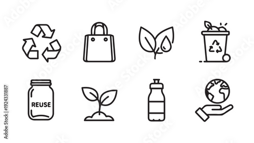Eco friendly icons: recycling reuse nature sustainability planet care vector
