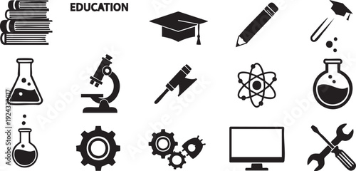 Black and white education on white background school learning books