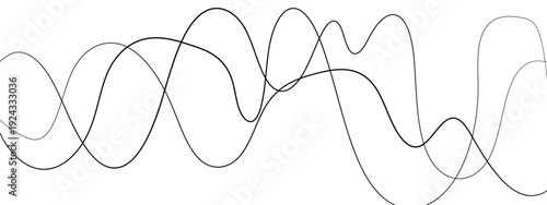 Minimalist Abstract Black and Gray Wavy Line Vector Backgrounds Featuring Smooth Flowing Curves, Overlapping Sine Wave Patterns, and Modern Monochrome Line Art Design. 