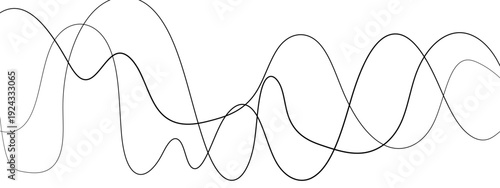 Minimalist Abstract Black and Gray Wavy Line Vector Backgrounds Featuring Smooth Flowing Curves, Overlapping Sine Wave Patterns, and Modern Monochrome Line Art Design. 