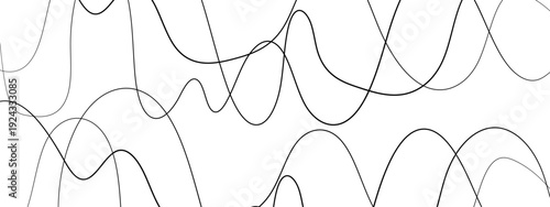 Minimalist Abstract Black and Gray Wavy Line Vector Backgrounds Featuring Smooth Flowing Curves, Overlapping Sine Wave Patterns, and Modern Monochrome Line Art Design. 