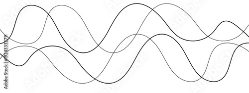 Minimalist Abstract Black and Gray Wavy Line Vector Backgrounds Featuring Smooth Flowing Curves, Overlapping Sine Wave Patterns, and Modern Monochrome Line Art Design. 