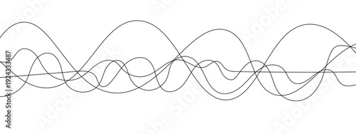 Minimalist Abstract Black and Gray Wavy Line Vector Backgrounds Featuring Smooth Flowing Curves, Overlapping Sine Wave Patterns, and Modern Monochrome Line Art Design. 