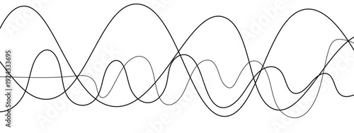 Minimalist Abstract Black and Gray Wavy Line Vector Backgrounds Featuring Smooth Flowing Curves, Overlapping Sine Wave Patterns, and Modern Monochrome Line Art Design. 