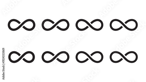 Eight Infinity Symbols Arranged in Two Rows Against White Background Stock Graphic