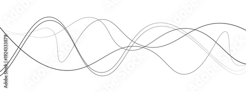 Minimalist Abstract Black and Gray Wavy Line Vector Backgrounds Featuring Smooth Flowing Curves, Overlapping Sine Wave Patterns, and Modern Monochrome Line Art Design. 
