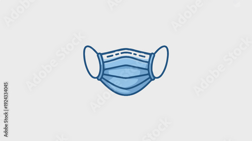 Minimalist surgical face mask icon in blue color for health and protection concepts
