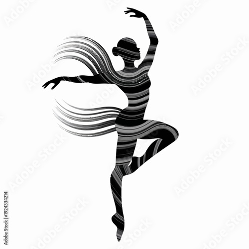 Graceful silhouette of a dancer in mid-jump against a stark background isolated on white background, Vector, illustration