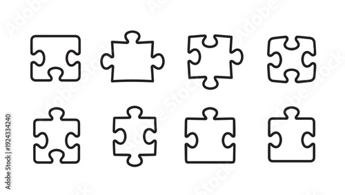 Eight Puzzle Pieces Outline Isolated on White Background