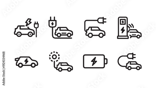 Electric Car Charging Icons Set Vehicle Powering Up Symbols Clean Energy Icons