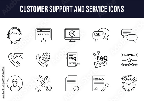 Customer support and service icons set for business communication