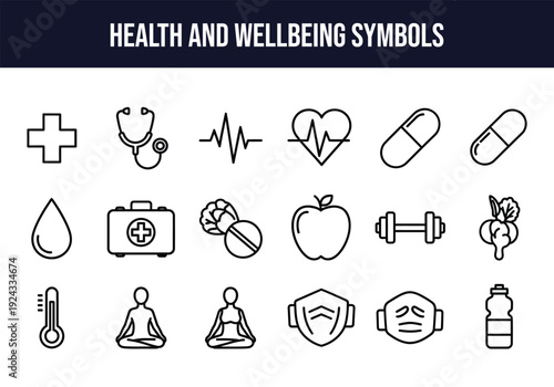 Health and wellbeing symbols icons