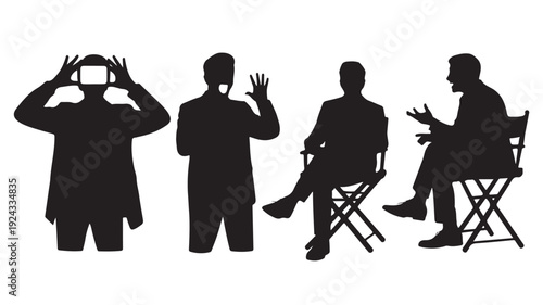 Silhouettes Of Four Men In Different Poses For Film And Theater Concept