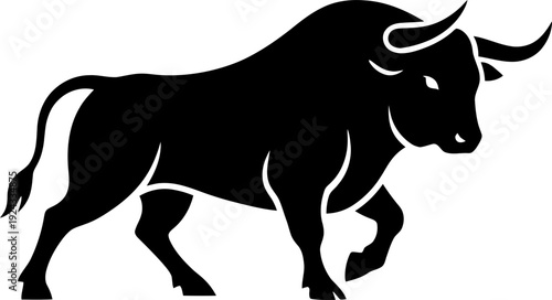Bull vector illustration with powerful stance for logo, symbol, or graphic element design. Taurus zodiac animal. Black silhouette.