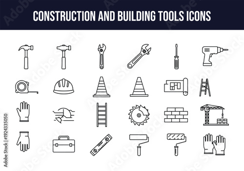 Construction and building tools icons set
