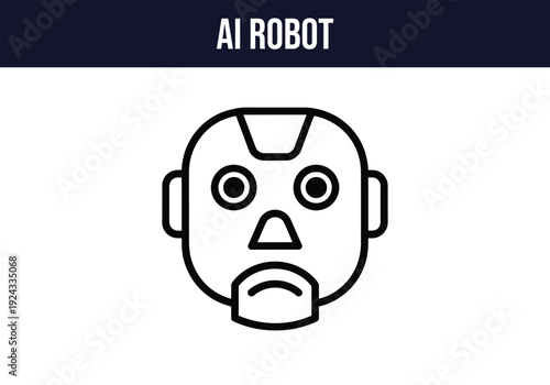 A simple line drawing of a robot face with a sad expression
