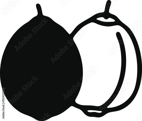 Duo of lemons in silhouette, one solid and one with outline, on white background